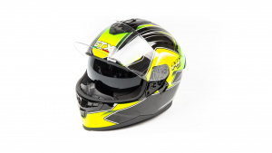 Шлем мото интеграл GTX 5672 (M) #3 BLACK/FLUO YELLOW GREEN (2 визора)