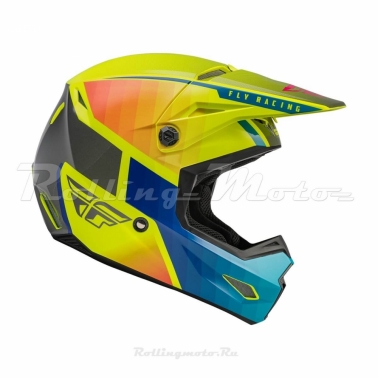 Шлем кроссовый FLY RACING KINETIC Drift детский (синий/Hi-Vis желтый/серый, YM, 140126-602-2661)